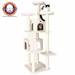 Armarkat B7701 Classic Cat Tree In Ivory, Jackson Galaxy Approved, Multi Levels With Ramp, Three Perches, Two Condos