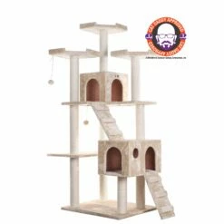 Armarkat 74" Multi-Level Cat Tree Large Cat Play Furniture With SratchhIng Posts, Large Playforms, A7401 Beige