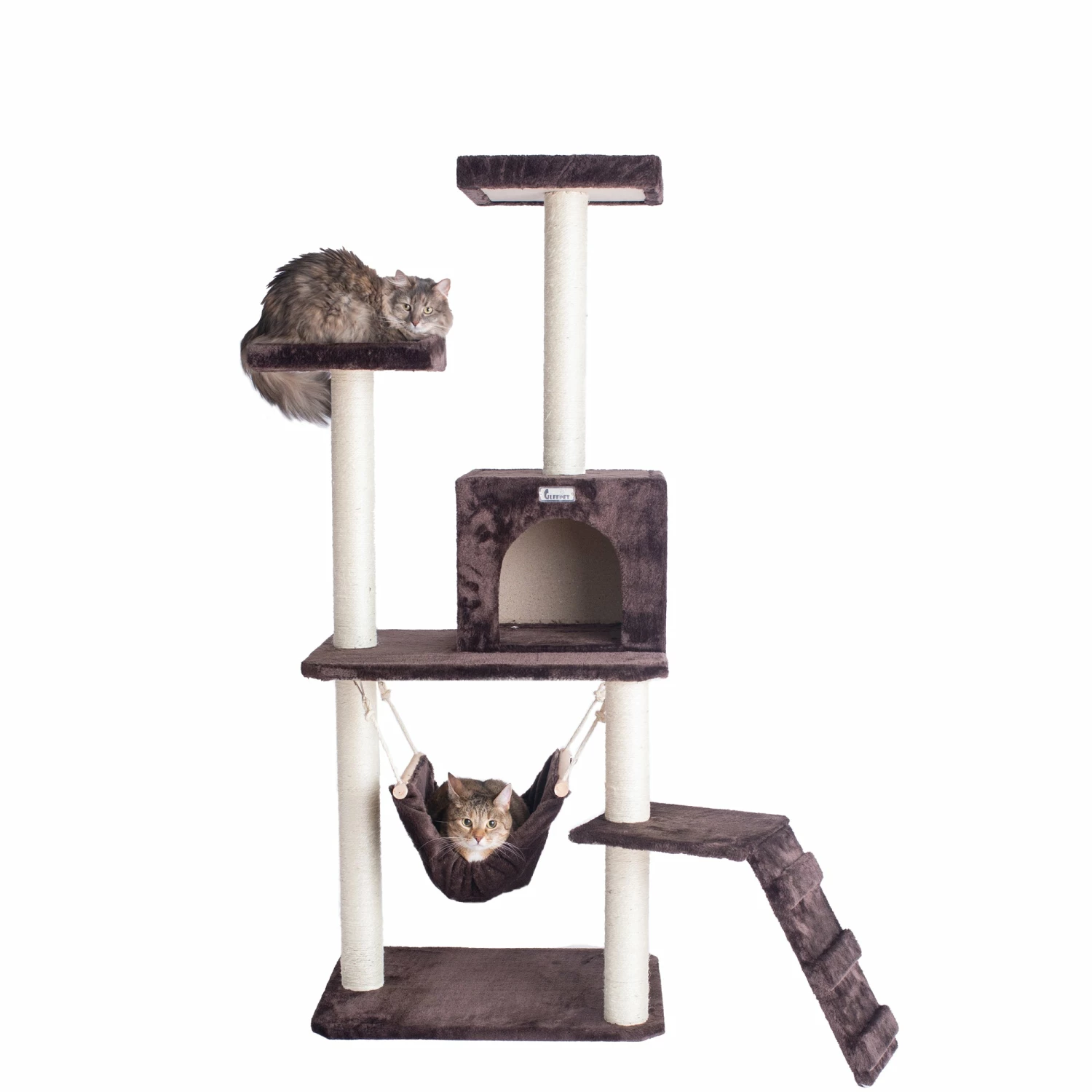 GleePet GP78570923 57-Inch Cat Tree In Coffee Brown With Four Levels, Ramp, Hammock And Condo 3 GleePet GP78570923 57-Inch Cat Tree In Coffee Brown With Four Levels, Ramp, Hammock And Condo