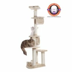 74 " H Press Wood Cat Tree With Cured Sisal Posts For Scratching, A7463