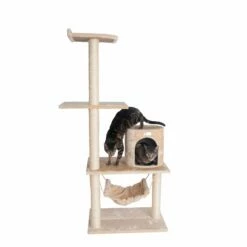 GleePet GP78590221 59-Inch Cat Tree In Beige With Hammock And Round Condo