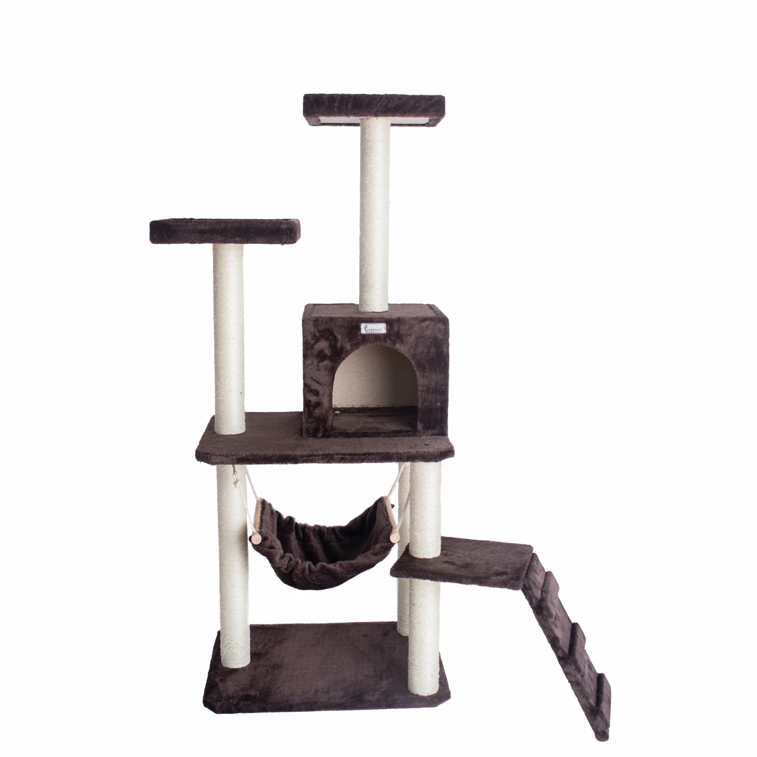 GleePet GP78570923 57-Inch Cat Tree In Coffee Brown With Four Levels, Ramp, Hammock And Condo 4 GleePet GP78570923 57-Inch Cat Tree In Coffee Brown With Four Levels, Ramp, Hammock And Condo - Image 2