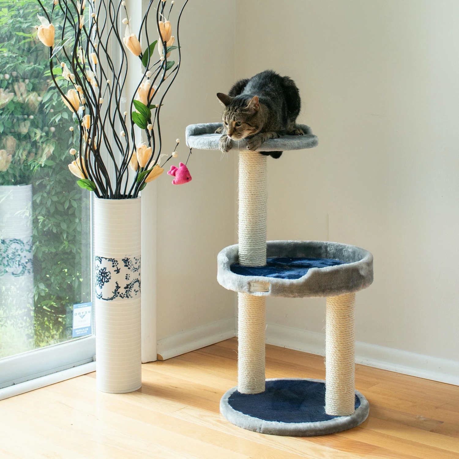 Three-level Compact Scratcher, X2905, Gray W Plush Perch 6 Three-level Compact Scratcher, X2905, Gray W Plush Perch - Image 4