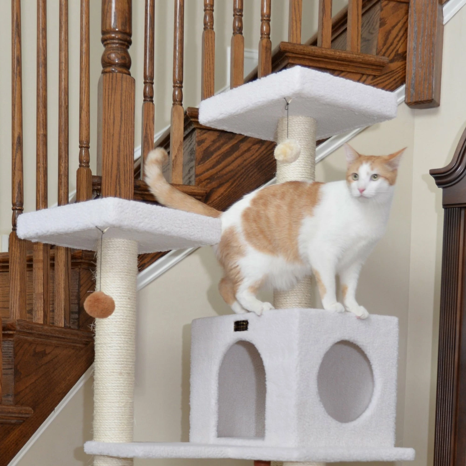 Armarkat B7301 Classic Cat Tree In Ivory, Jackson Galaxy Approved, Four Levels With Rope SwIng, Hammock, Condo, And Perch 7 Armarkat B7301 Classic Cat Tree In Ivory, Jackson Galaxy Approved, Four Levels With Rope SwIng, Hammock, Condo, And Perch - Image 5