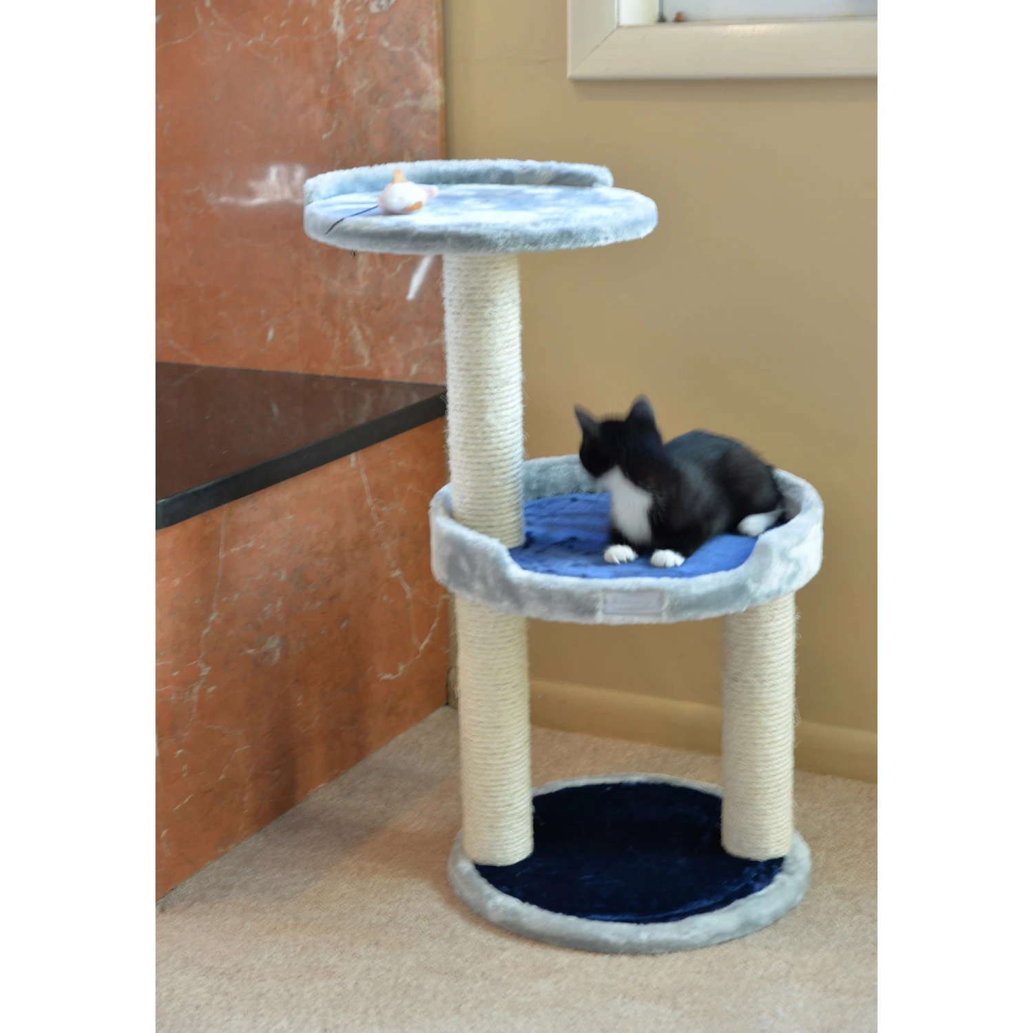 Three-level Compact Scratcher, X2905, Gray W Plush Perch 7 Three-level Compact Scratcher, X2905, Gray W Plush Perch - Image 5