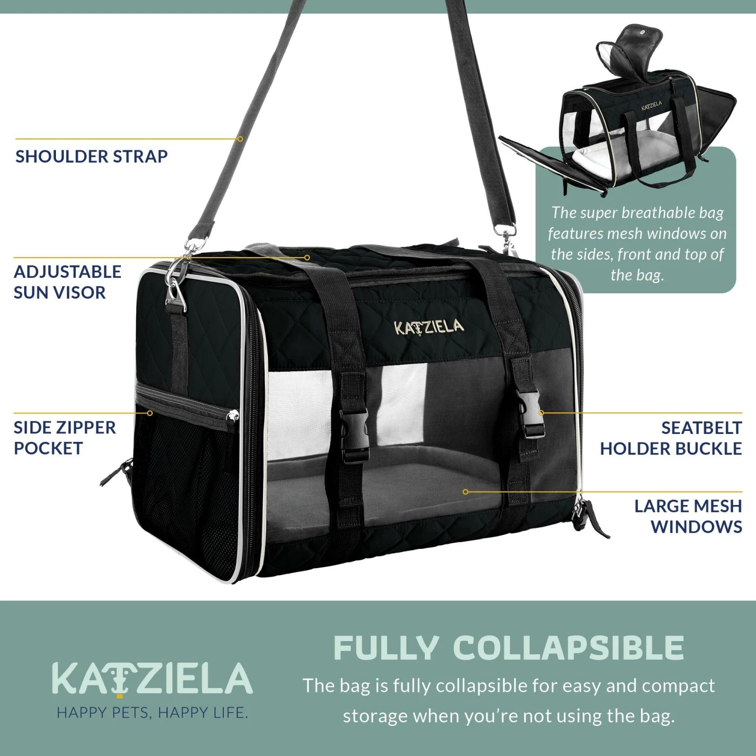 Katziela® Quilted Companion Pet Carrier - Comfortable 5 Katziela® Quilted Companion Pet Carrier - Comfortable - Image 3