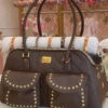 Designer Dog Travel Carrier - Chocolate With Gold Studs 1 Designer Dog Travel Carrier - Chocolate With Gold Studs -Pet Supplies Sales Shop PrinceandPrincessChocolateandGoldStudsDogCarrier 1
