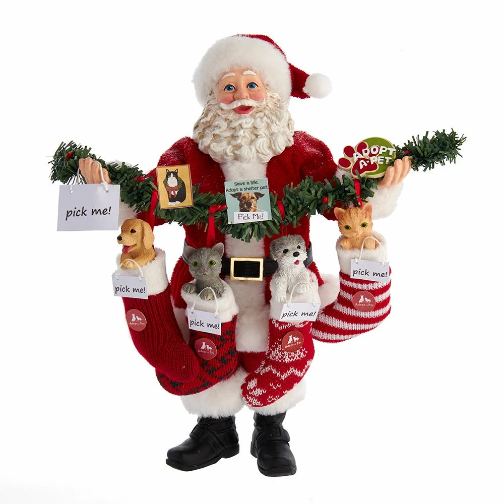 10.5-Inch Fabriché Santa With Adopt-A-Pet Garland And Pets In Stockings 3 10.5-Inch Fabriché Santa With Adopt-A-Pet Garland And Pets In Stockings