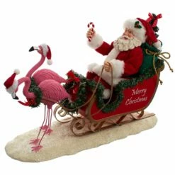 10-Inch Fabriche Flamingos Pulling Santa Sleigh