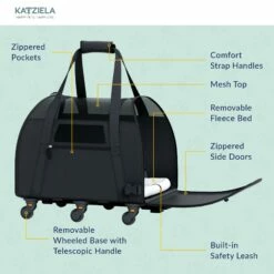 Katziela® Cozy Commuter Pet Carrier With Removable Wheels And Telescopic Handle -Pet Supplies Sales Shop katzielar cozy commuter pet carrier with removable wheels and telescopic handle pet carriers crates katziela 103694 afa196c4 4609 4add b07d e5ec3b8acc8b